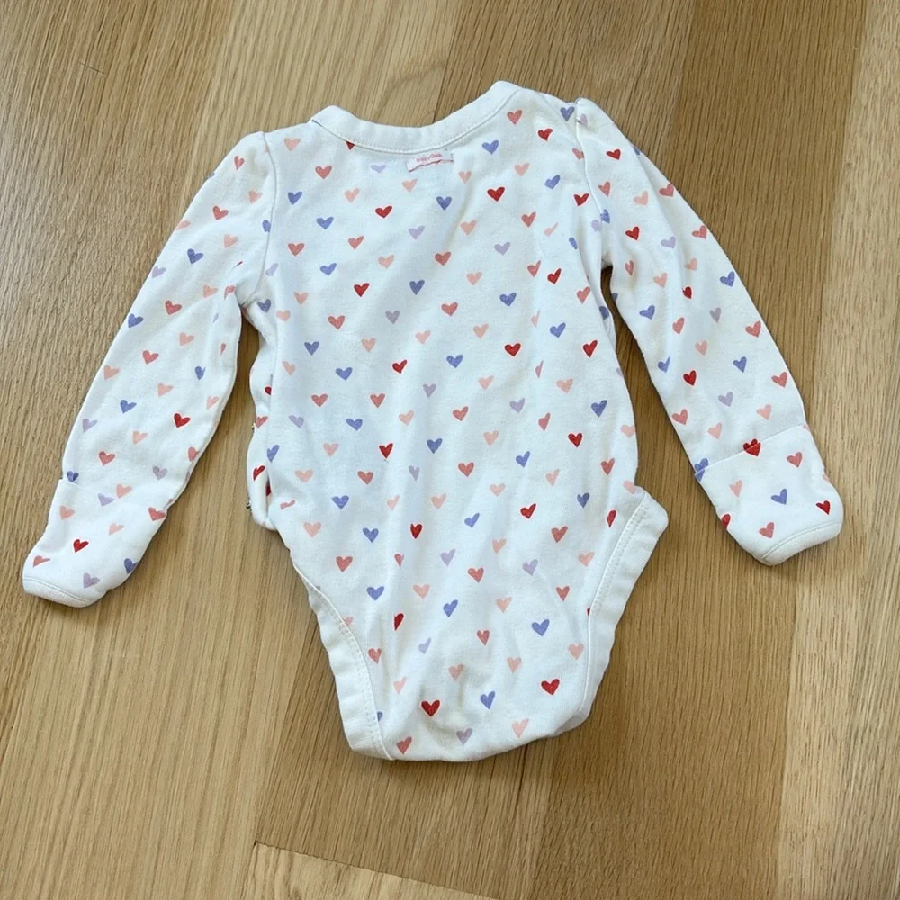 Baby GAP Long-Sleeve Cotton Bodysuit with Red, Pink and Purple Hearts
